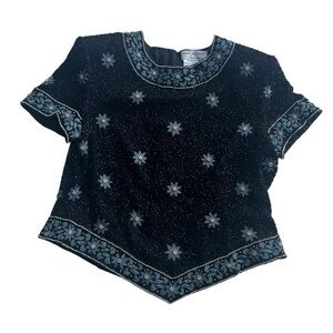Papillon Boutique Evening Black Sequined Top Size X-Large‎